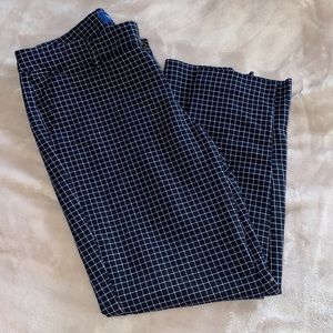 Mid-Rise, slim leg work pants.